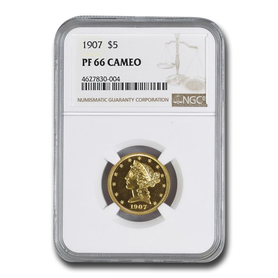 1907 $5 Liberty Gold Half Eagle PF-66 Cameo NGC 1907 $5 Liberty Gold Half Eagle PF-66 Cameo NGC